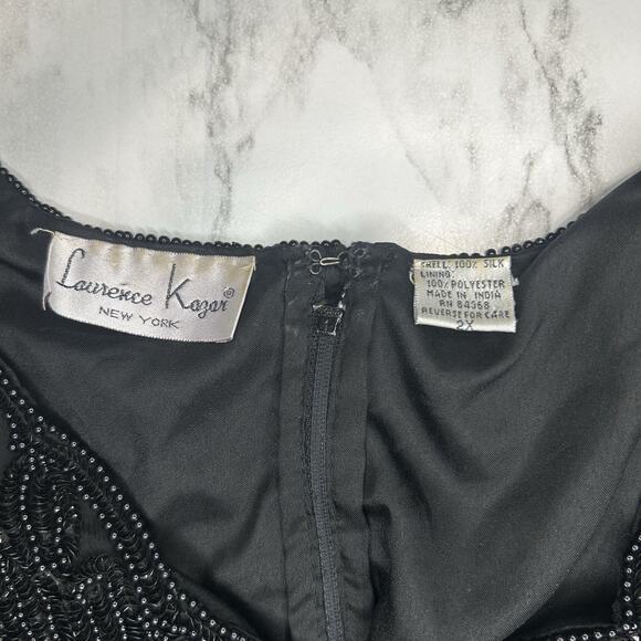 Vintage Laurence Kazar Silk Dress 2XL Black Beaded Sequin Elegant Formal Holiday - Picture 11 of 16